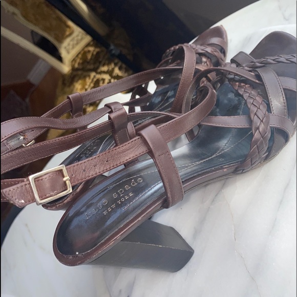 Kate Spade Brown Braided Leather Y2K Vintage  Strappy Sandals Block Heels 9.5 - Picture 2 of 12